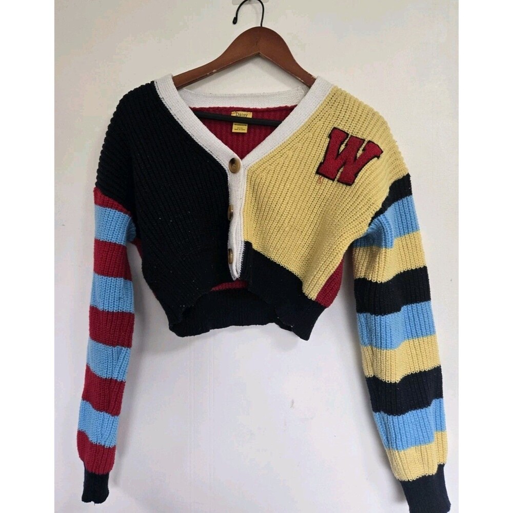 Daisy Cardigan Sweater Womens S Crop Varsity Preppy Twee Academia Collegiate